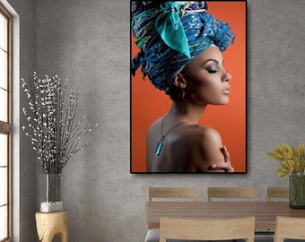 African Nude Woman Headband Portrait Nordic, printable wall art, wall art, african american art, nursery wall art, black art, bathroom art