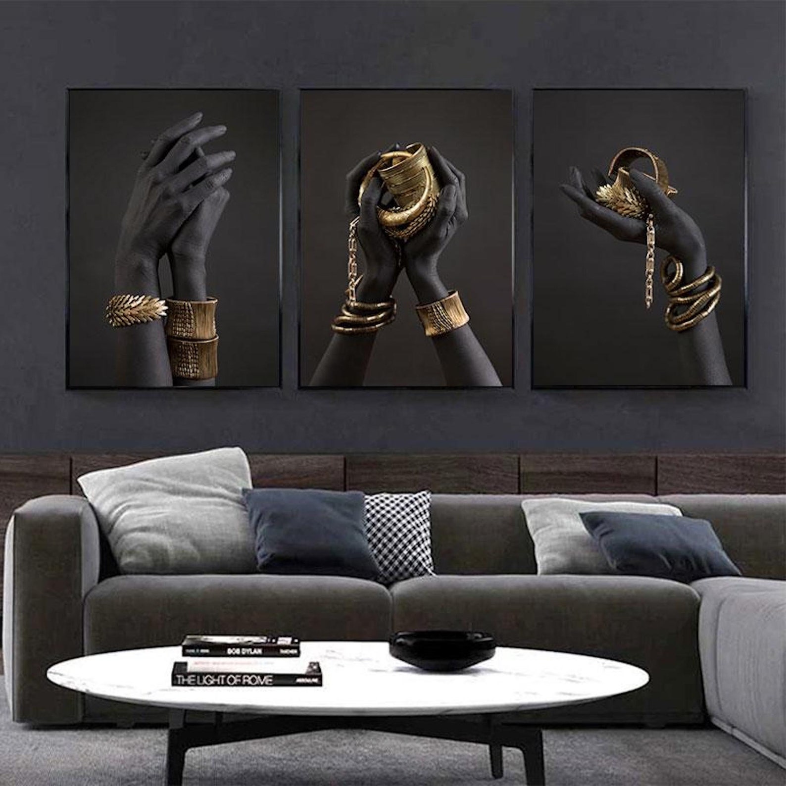Black and Gold Wall Canvas Black & Gold African Hand Bracelet Canvas ...
