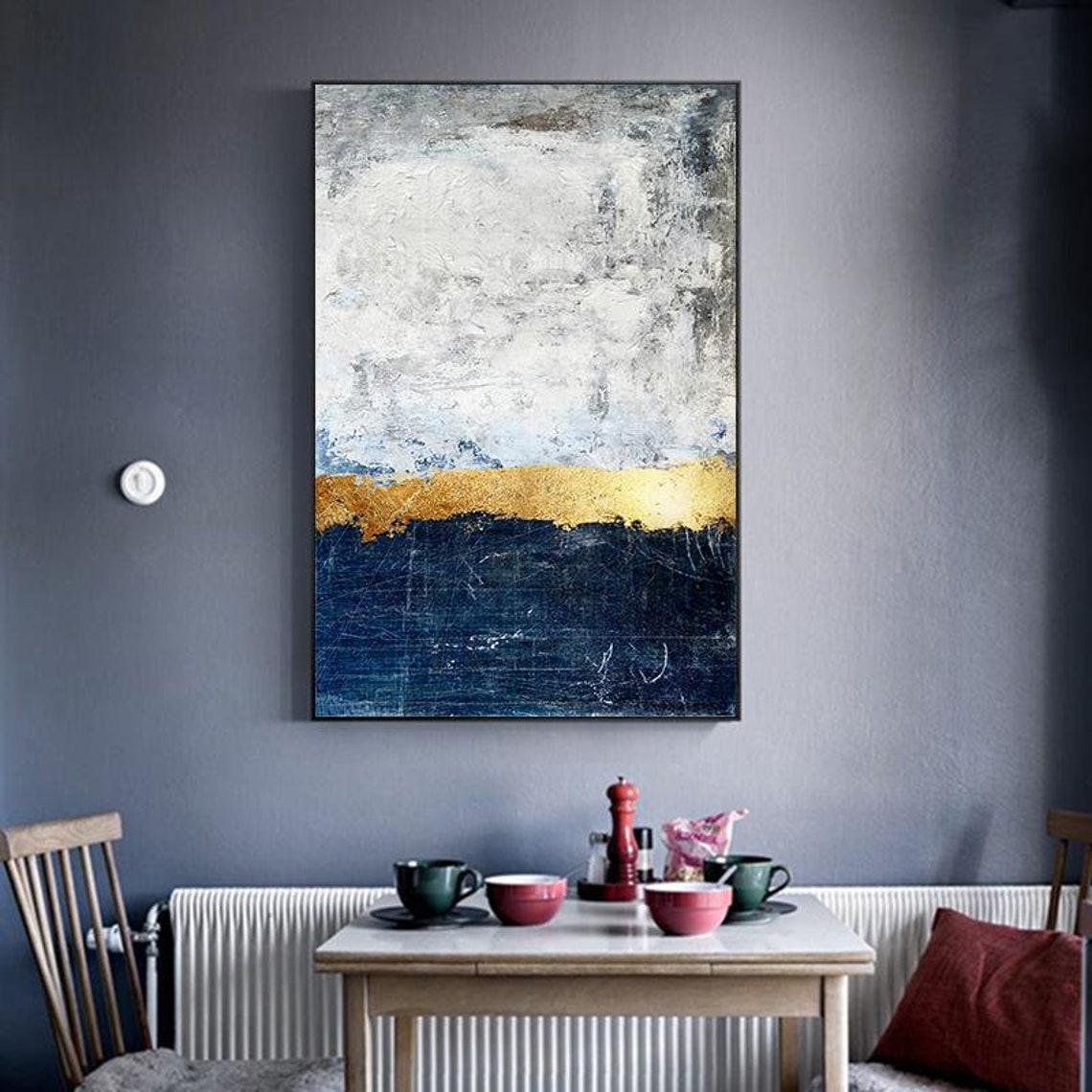 Navy Blue Wall Art Blue Gold Abstract Gold Glitter Art Navy Etsy