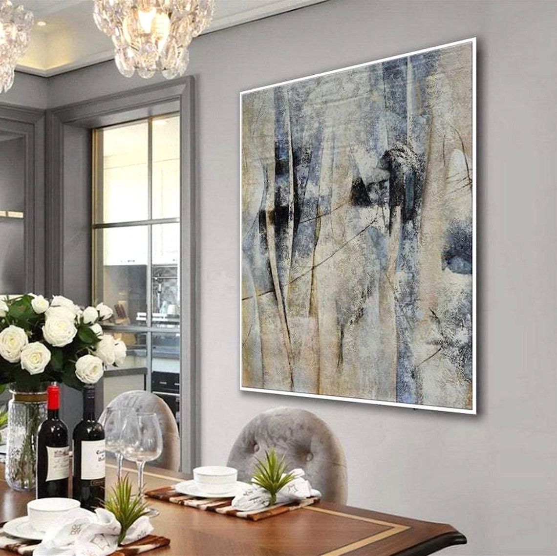 Extra Large Wall Art-original Abstract Painting Blue Grey - Etsy