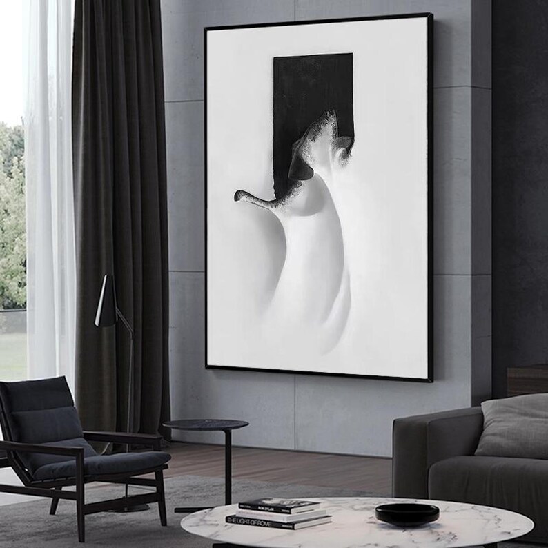 Black and White Handmade Canvas Oil Painting Oversized Wall Etsy