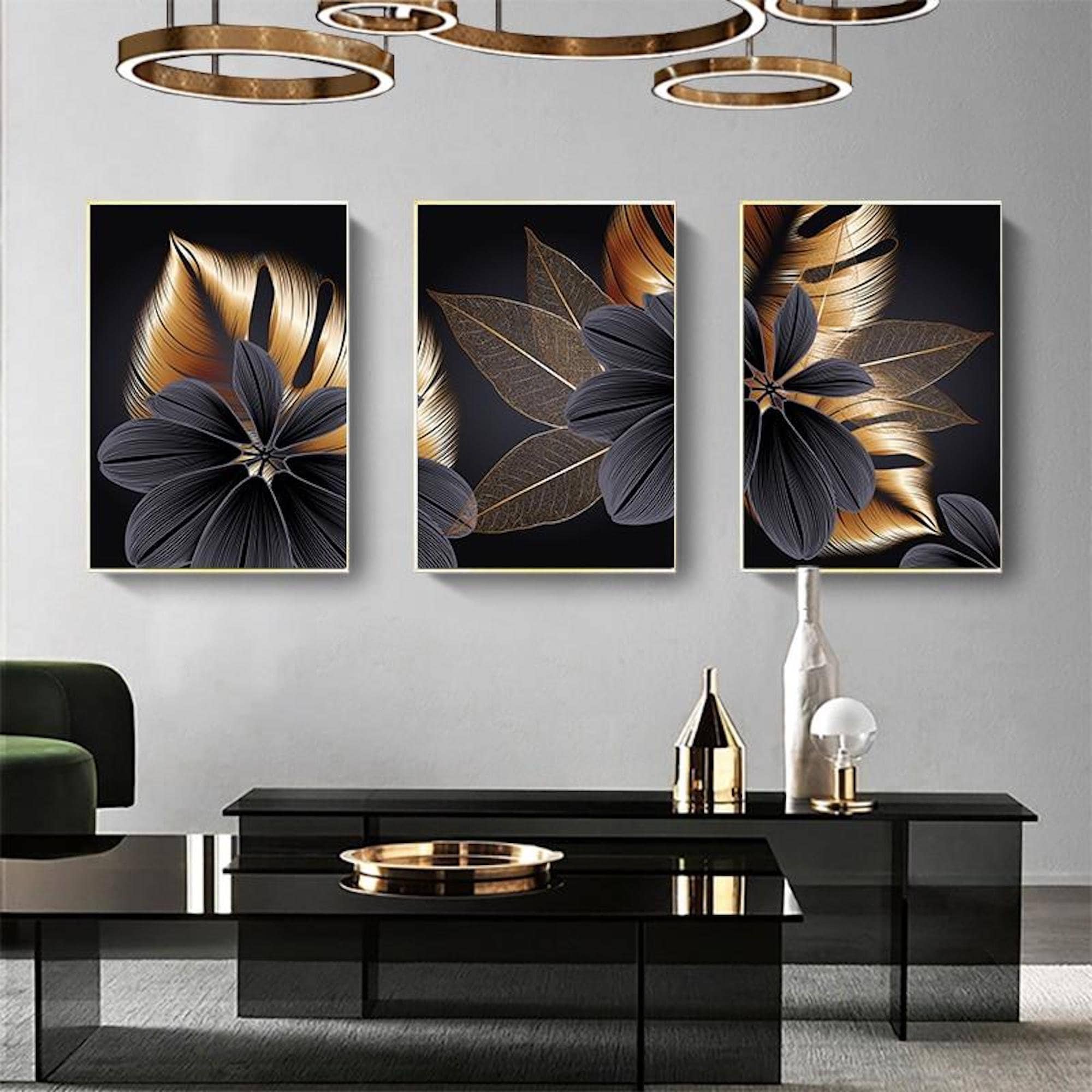 Black Canvas Wall Art Printable Wall Art Nursery Wall Art Golden Plant