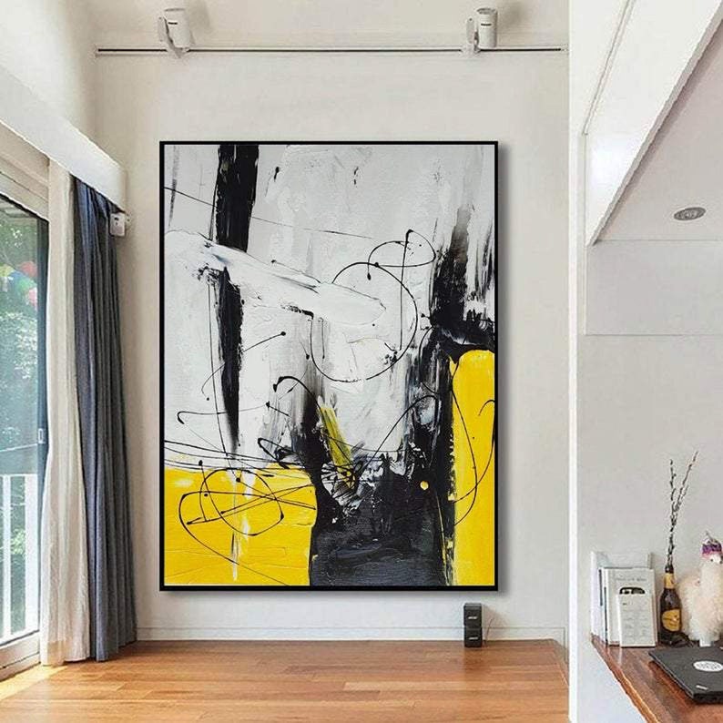 Abstract Yellow Black Wall Art Canvas Modern Wall Art Abstract Etsy