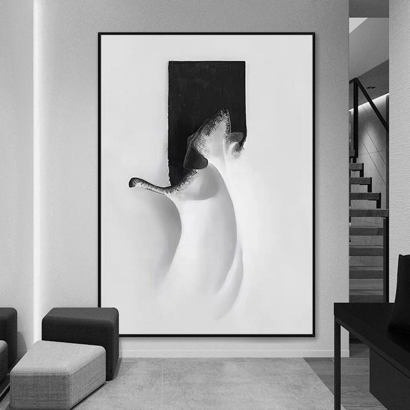 Black and White Handmade Canvas Oil Painting, Oversized Wall Art,extra