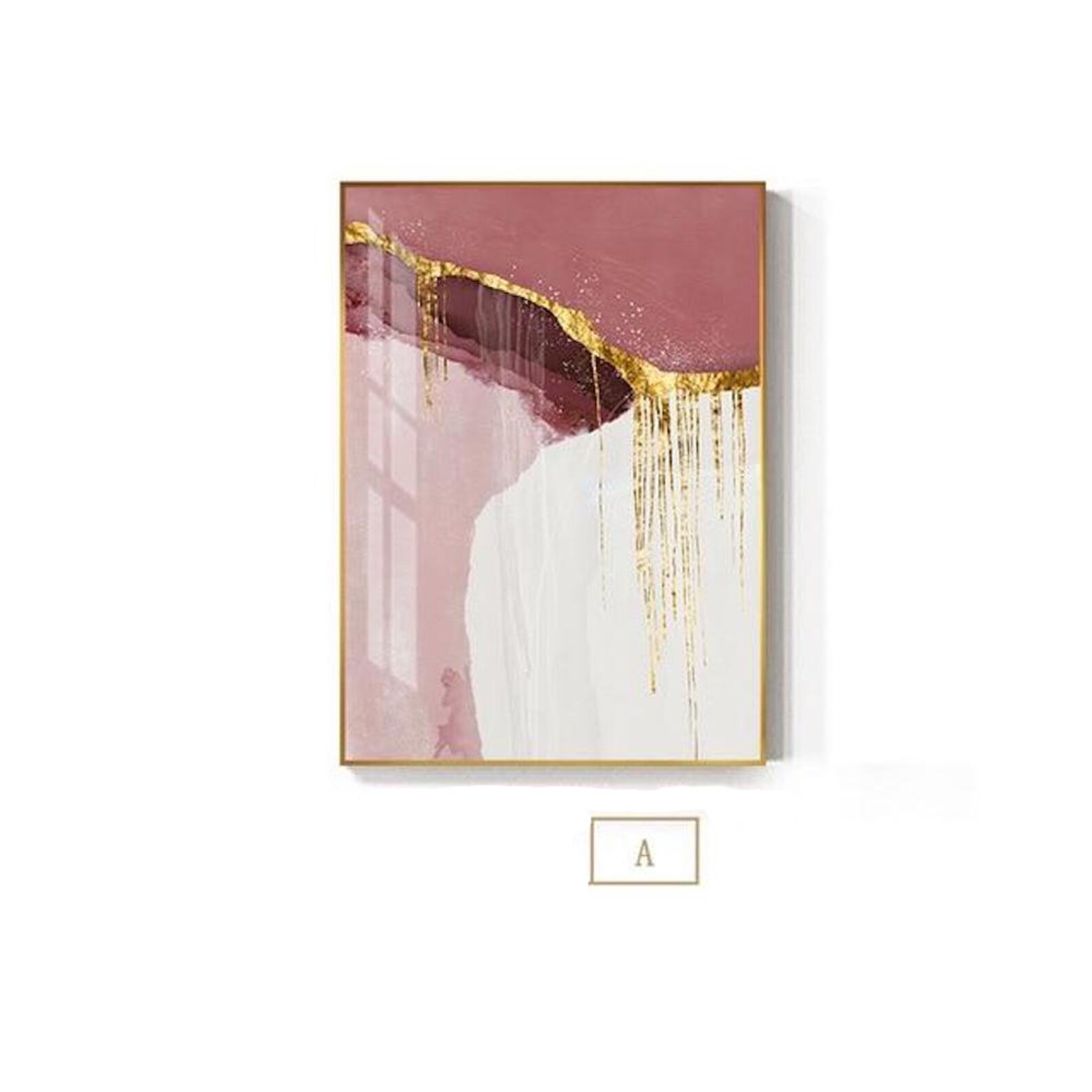 Set of 3 Prints Modern Abstract Golden Pink Canvas Painting Pink Wall