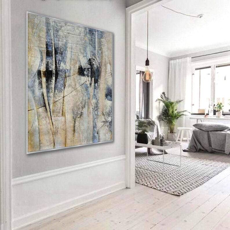 Extra Large Wall Artoriginal Abstract Painting Blue Grey Etsy