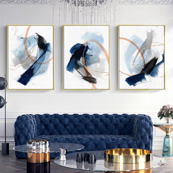 Prints Art Hazy Blue Brush Effect Matt Gold Canvas Painting Navy Blue Art  Navy Blue Wall Art Print Poster Gallery Wall Set Blue Art - Etsy