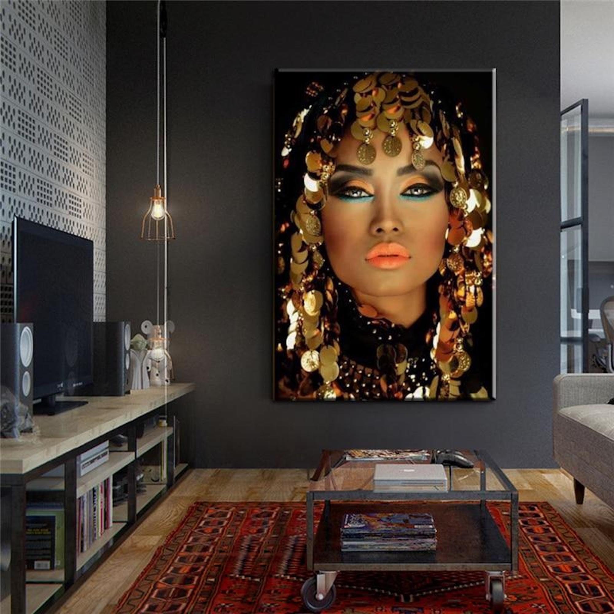 Black Art Bling Gold Makeup Woman Canvas Black Wall Art African Woman