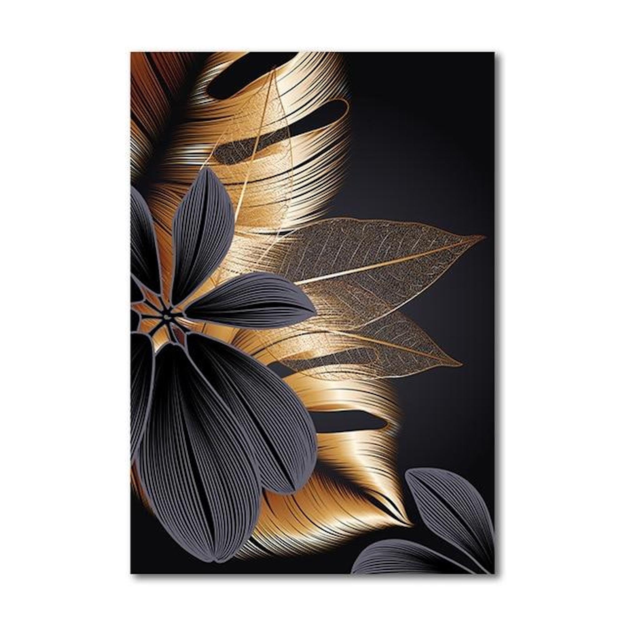 Black Canvas Wall Art Printable Wall Art Nursery Wall Art Golden Plant