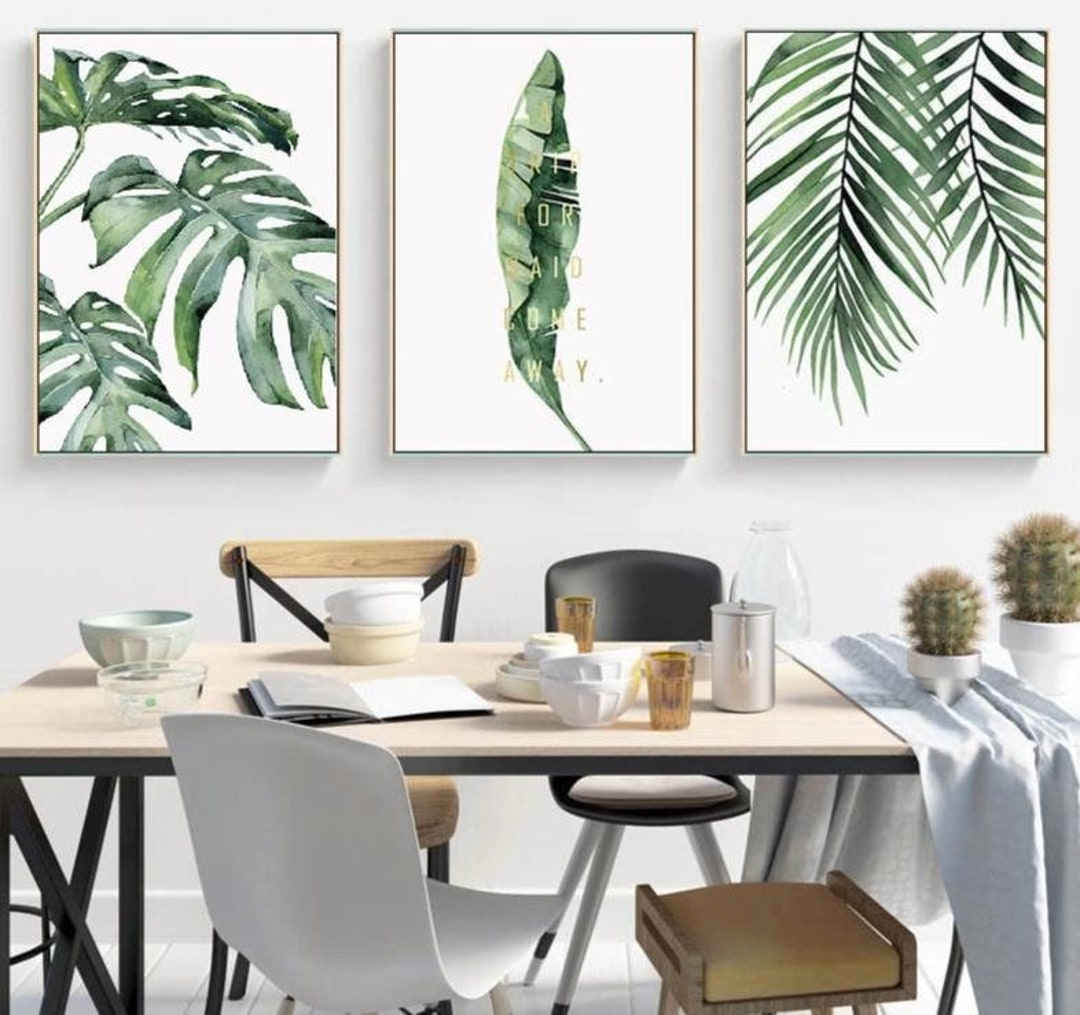 3 Piece Tropical Palm Leaf Wall Art Print Set Botanical Art Leaves ...