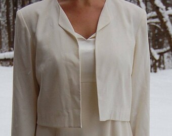 90s two-piece white suit dress with bias waist | versatile mix & match women's midi evening suit with matching blazer| Women's 8