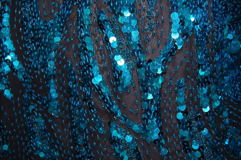 Special occasion party blouse Large Aqua blue sequin blouse 80/'s retro glam vintage clothing Women/'s vintage evening blouse
