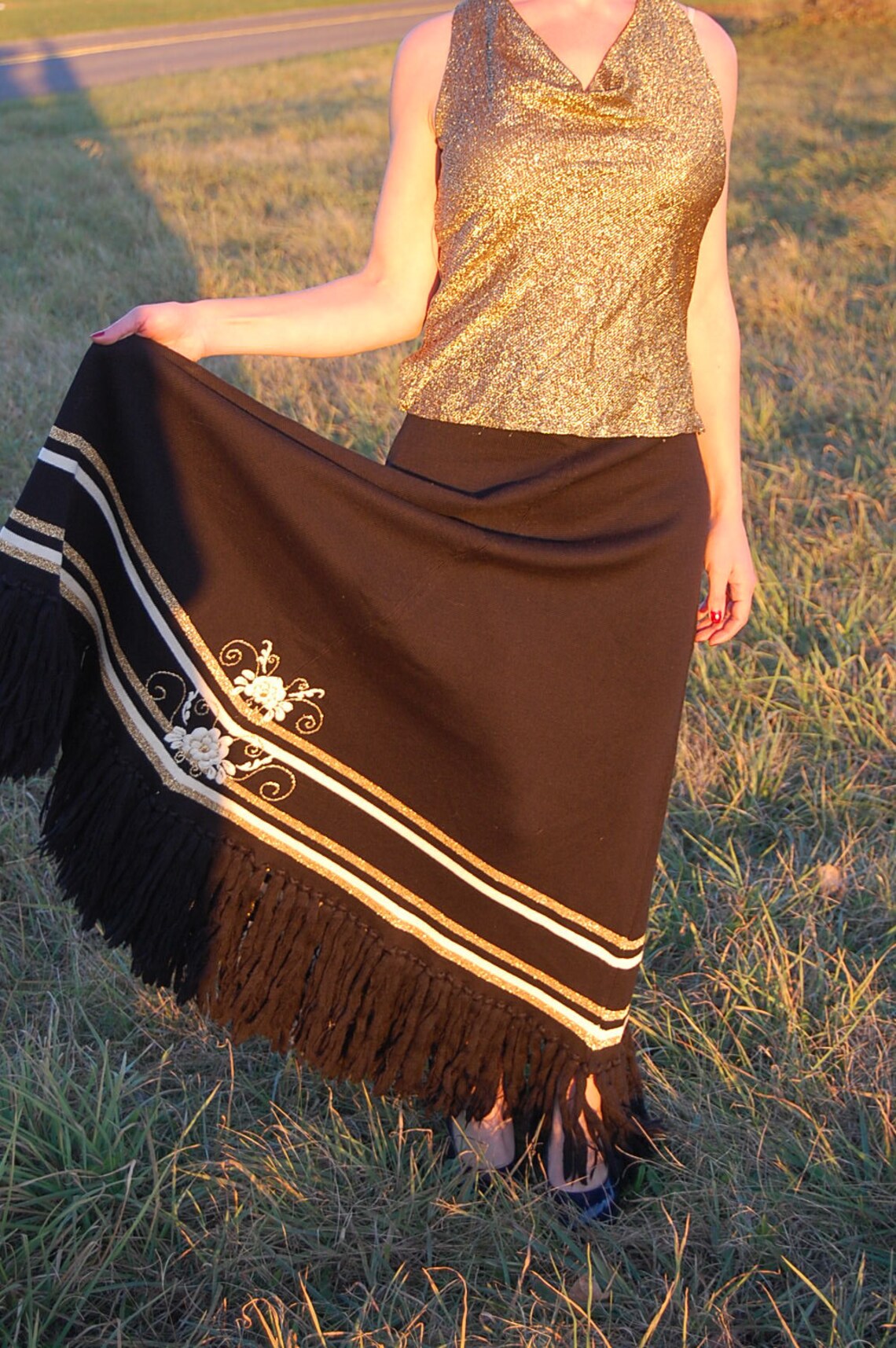 Women's full length maxi skirt Scarf skirt with fringe & | Etsy