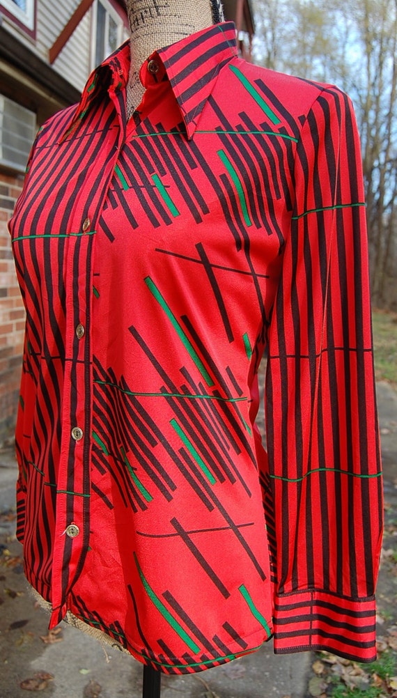 70's Japanese retro button-up |modern abstract pat