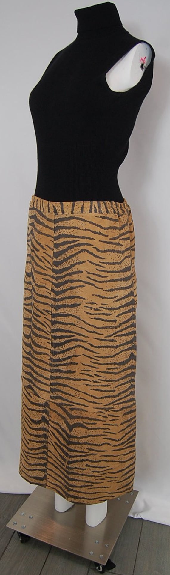 Tiger striped maxi skirt in camel and black suede