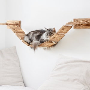 Large Wall Mounted Cat Bridge Lounge Platform Built Solid Wood And Strong Ropes Wooden Cat Furniture image 1