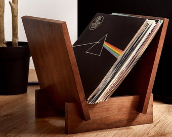 Wooden Vinyl Record Flip Rack - LP Vinyl Record Holder - Made From Solid Oak Wood - Displays Up To 40 Records