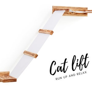 Large Wall Mounted Cat Shelf Lift Platform Bridge With Bed - Solid Wood Cat Sleeper Shelf - Wooden Cat Furniture Collection