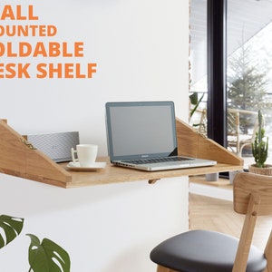 Wall Mounted Desk 31.1'' (79cm) Wide | Wood Floating Desk Shelf, Home Office Workspace, Space Saving Folding Computer Desk and Wooden Shelf