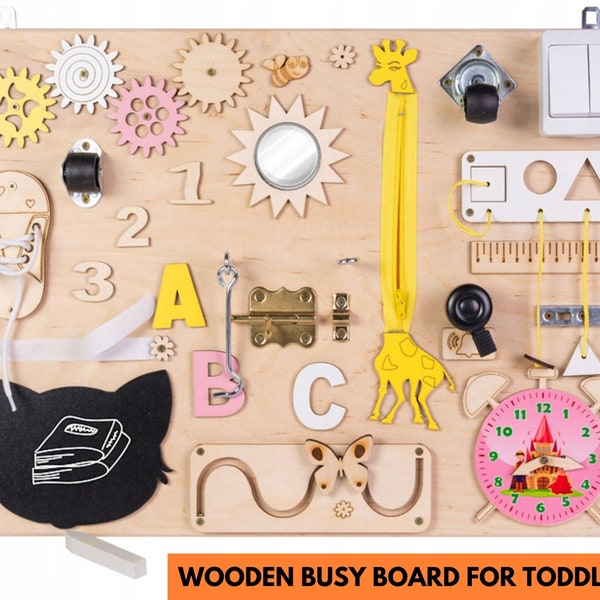 Planche occupée en bois pour les tout-petits, planche d'activité, jouets sensoriels, jouets d'apprentissage pour tout-petits, jouets Montessori cadeau pour bébé, jouets sensoriels pour l'autisme