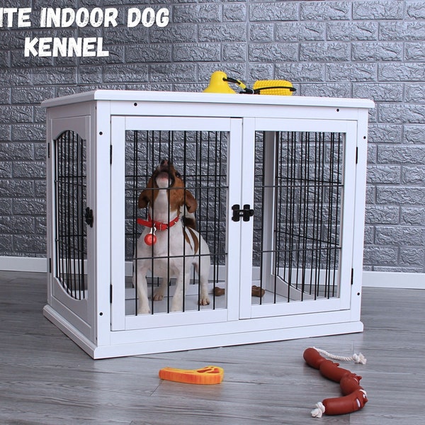 White Indoor Dog Kennel | Spacious White Dog Crate | Elegant Wooden Dog Crate | Heavy Duty Dog Crate for Small and Medium-Sized Pets