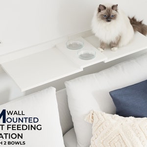 Wall Mounted Cat Feeder Shelves Cat Feeding Shelf With 2 Bowls