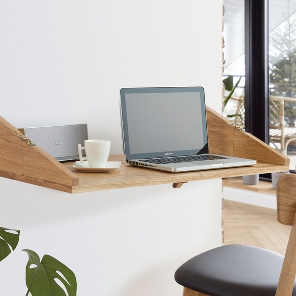 Bureau mural de 79 cm de large, étagère de bureau flottante en bois, espace de travail à domicile, bureau d'ordinateur pliable peu encombrant et étagère en bois