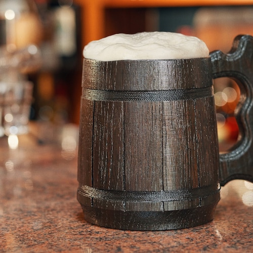 Handmade Wooden Beer Mug Oak Wood Pint Beer Stein Tankard Etsy