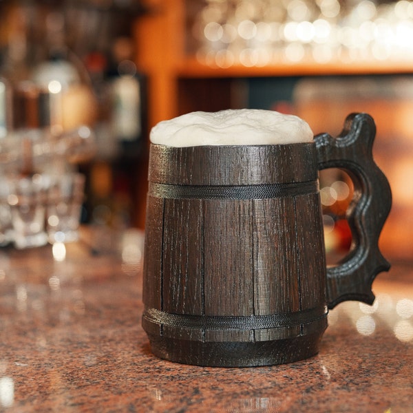 Premium Handmade Wooden Beer Stein - Oak Wood Pint Beer Tankard Mug - Gift For Craft Beer Enthusiasts - Unique Conversation Starter