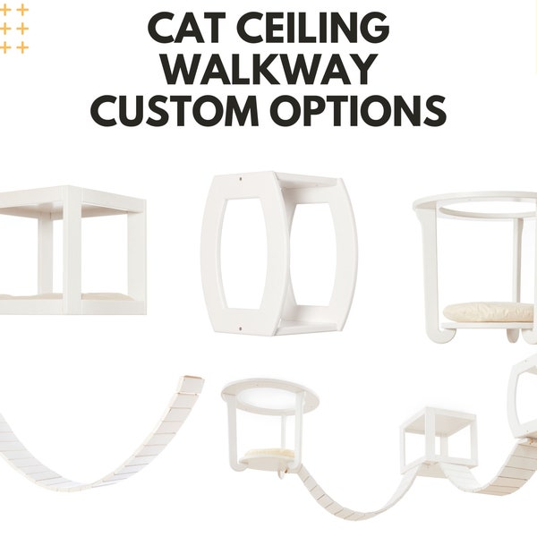 Universal Wood Ceiling Cat Furniture Modular Sections Cat Tower Shelves, White Hanging Cat Climbing Frame and Sleeper for Cats, Customizable