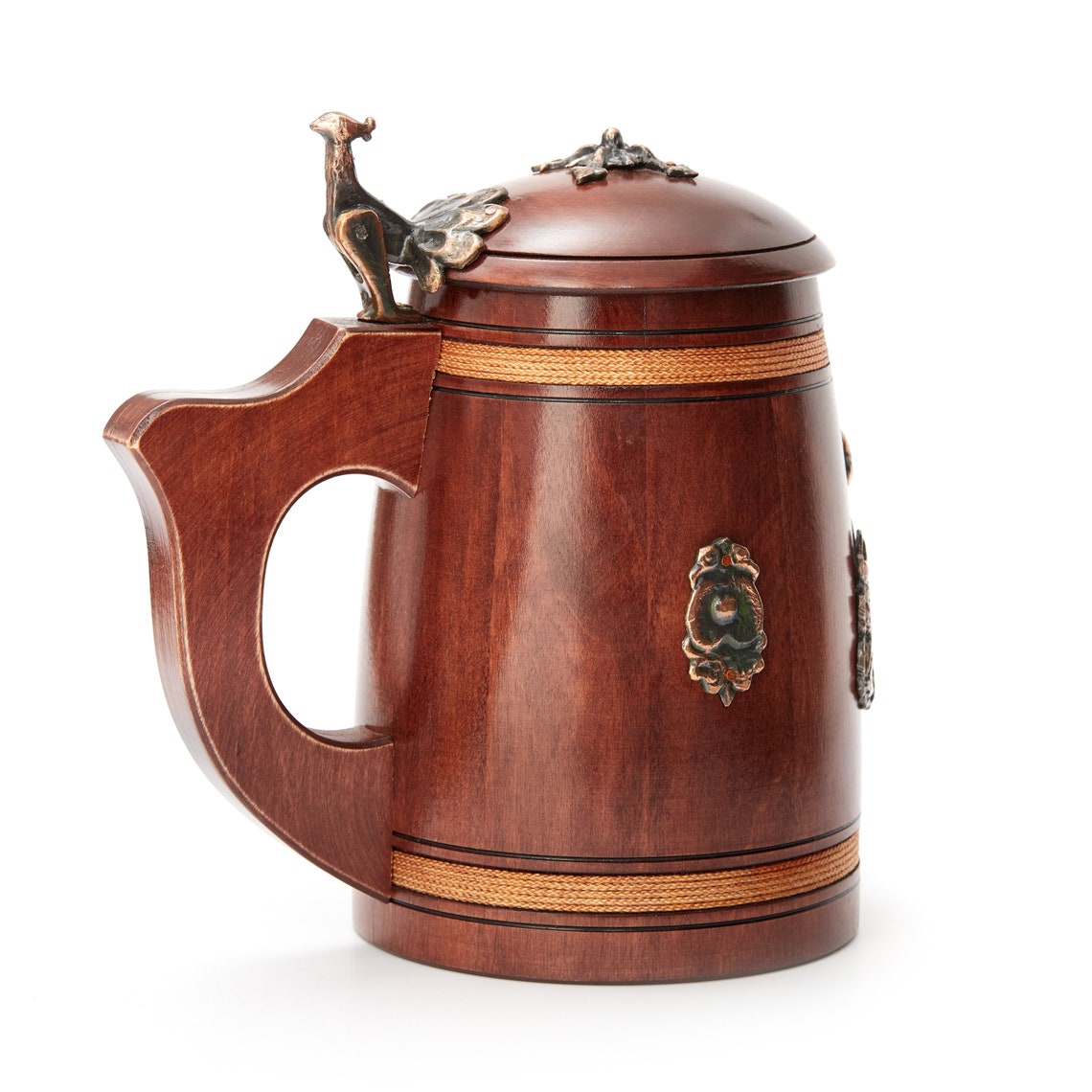 Oak Wood Beer Tankard With Lid Wooden Pint Beer Stein Must Etsy