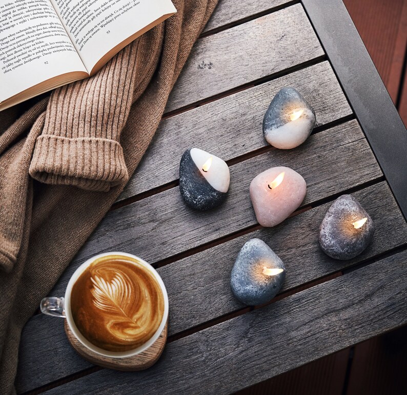 Set of 7 Pebble Beach Stone Candles Unique Gift For Nature Etsy