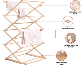 Wooden Clothes Airer, Indoor Laundry Clothes Drying Rack, Rustproof Wooden  Clothes Horse, Laundry Dryer Racks, Portable Wood Drying Rack 