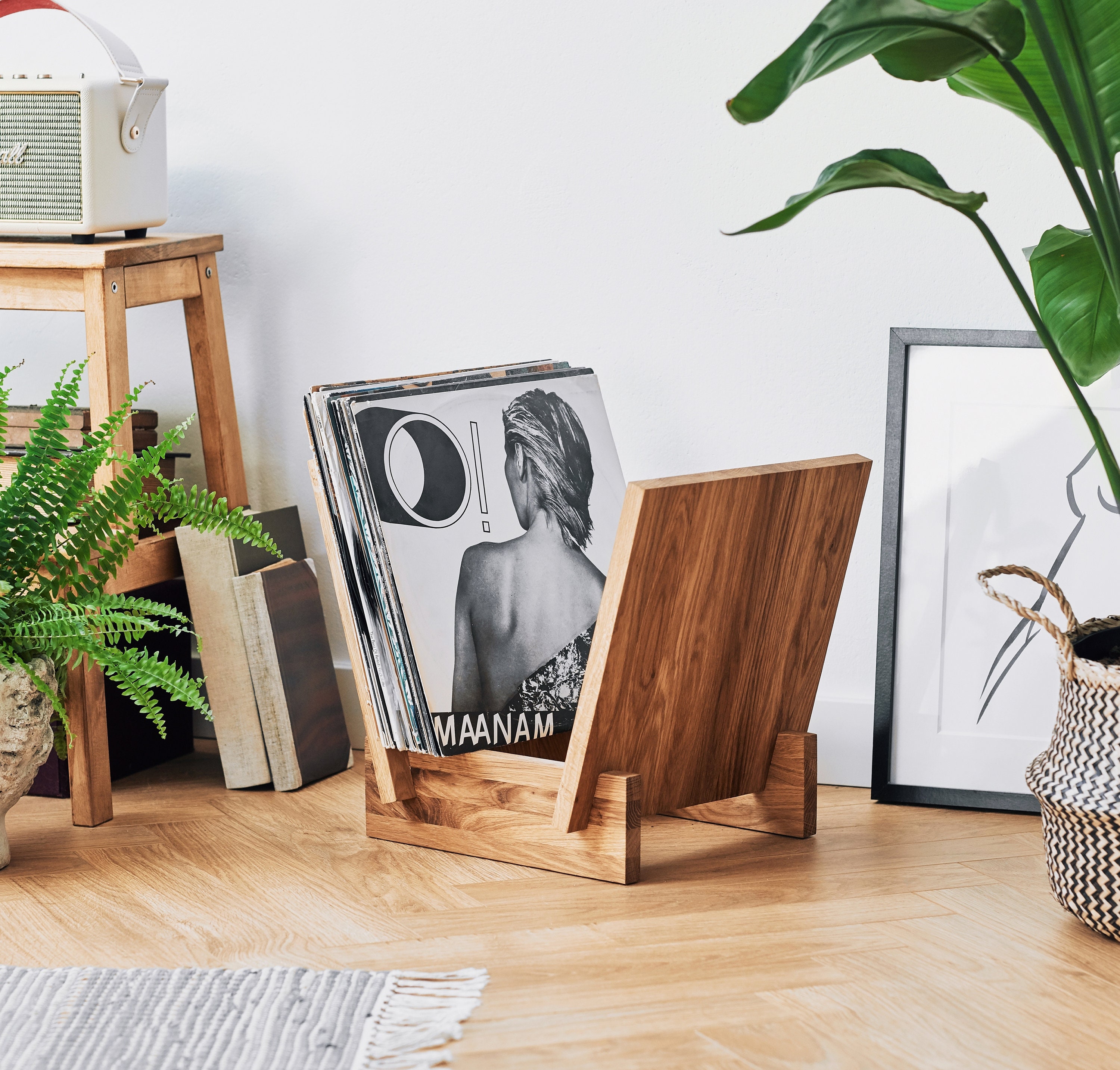 Wooden Vinyl Record Flip Rack LP Vinyl Record Holder Made From Solid Oak  Wood Displays up to 40 Records 