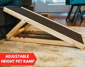 Rampa pieghevole per animali domestici, rampa in legno naturale per cani, gradini per cani per letto, rampa portatile per cani con altezze regolabili, scale pieghevoli per cani, rampa per gatti