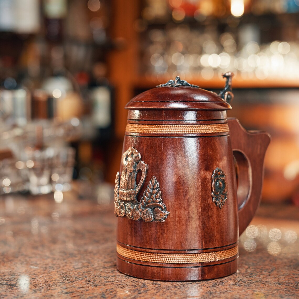 Oak Wood Beer Tankard With Lid Wooden Pint Beer Stein Must Etsy Australia