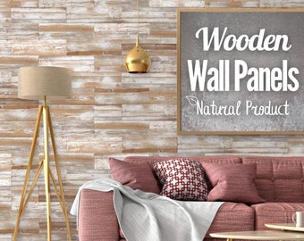 Wooden Wall Decorative Panel Boards, Wood Wall 3D Tile Planks In Grey And Beige Rustic Wall Cladding Planks, Interior Decor Accent Wall DIY