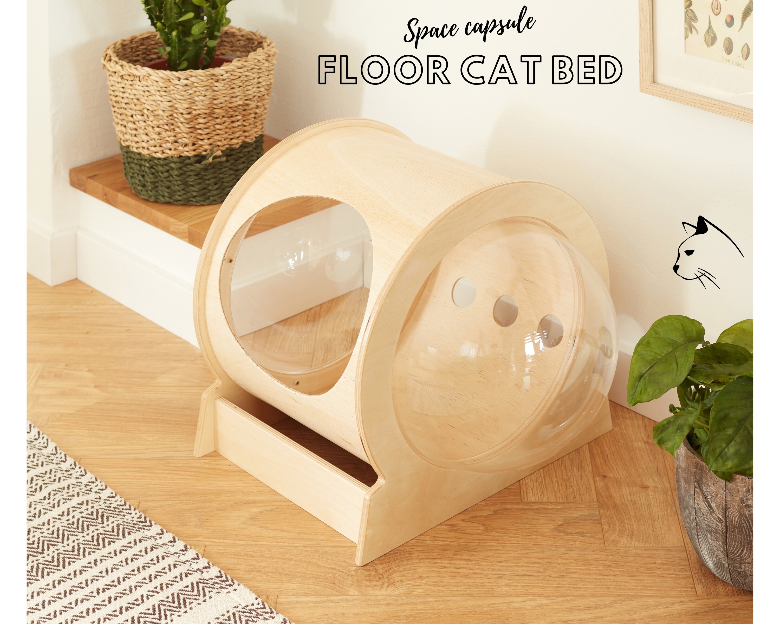 Cat Bed 2 Sided Space Capsule Floor Cat Hideout Cave Nest Etsy