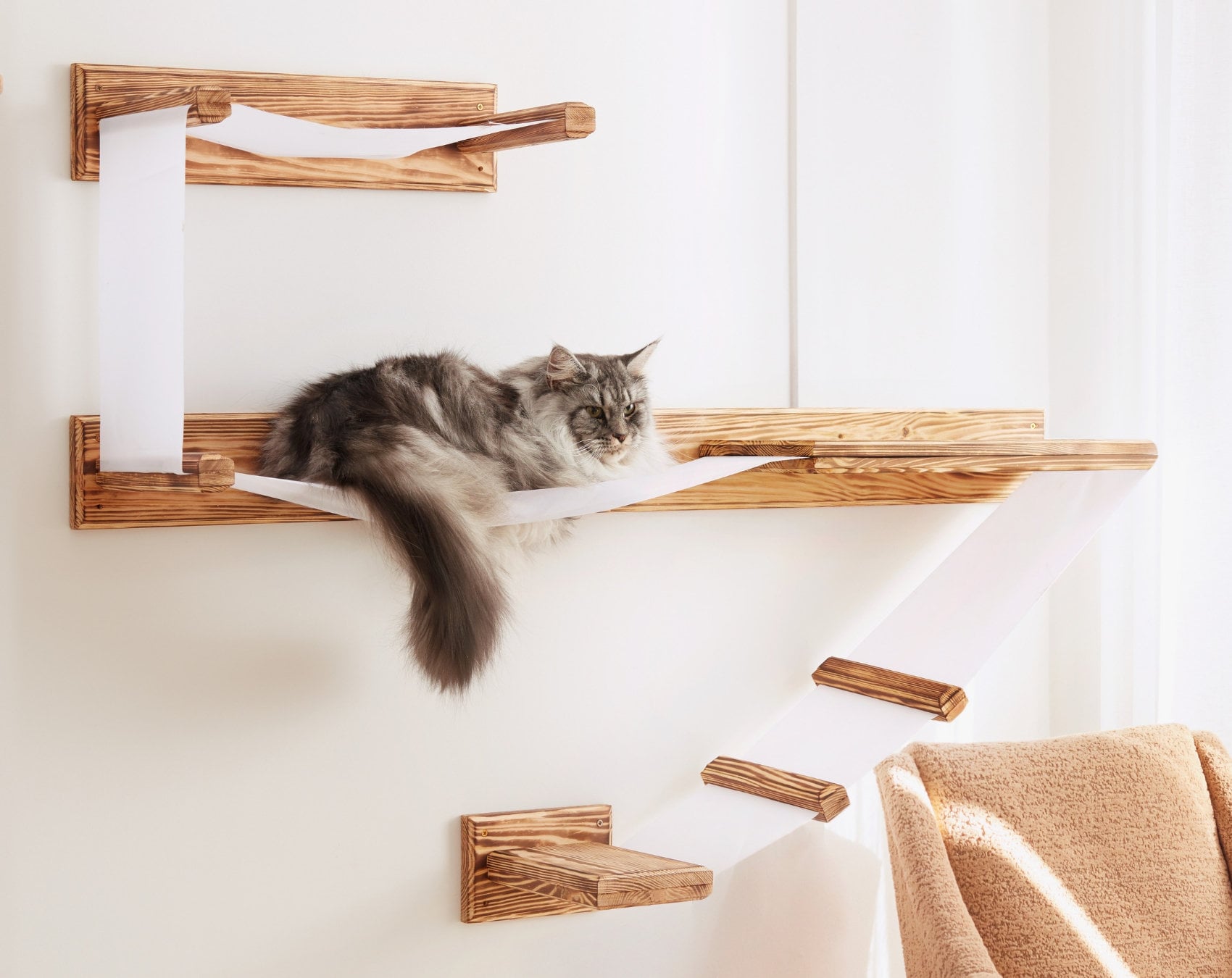 Grande Plate-Forme de Jeu Chat Monté Grand Mur avec Le Lit - Étagère Sommeil en Bois Collection Meub