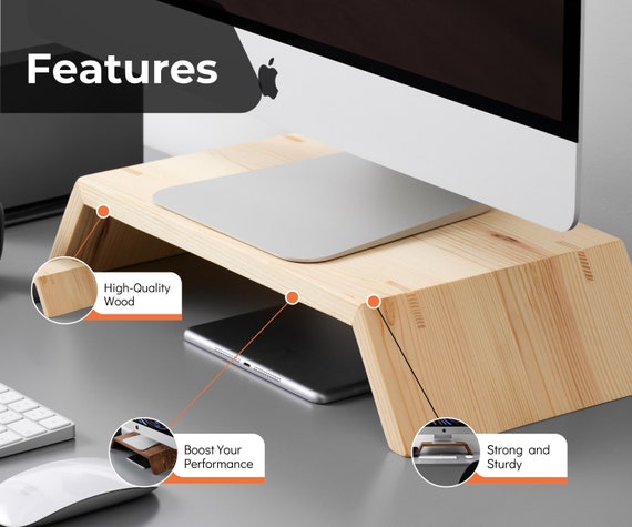 Support de moniteur unique en bois avec tiroirs Support pour iMac Étagère  en bois Support pour ordinateur portable Cadeau parfait -  France