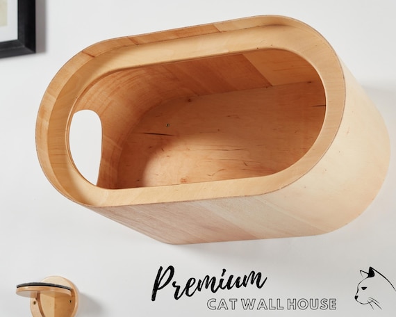 Wall Mounted Cat Perch - Unique And Modern Oval Shape Pet Cat Cave Bed - Handrafted Cat Shelf Nap Cocoon - Functional Pet Furniture