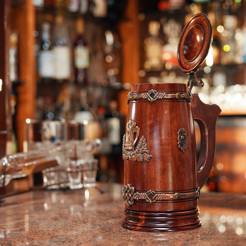 XXL 1L / 1.7 Pints Handmade Wooden Beer Mug With Lid Oak Etsy