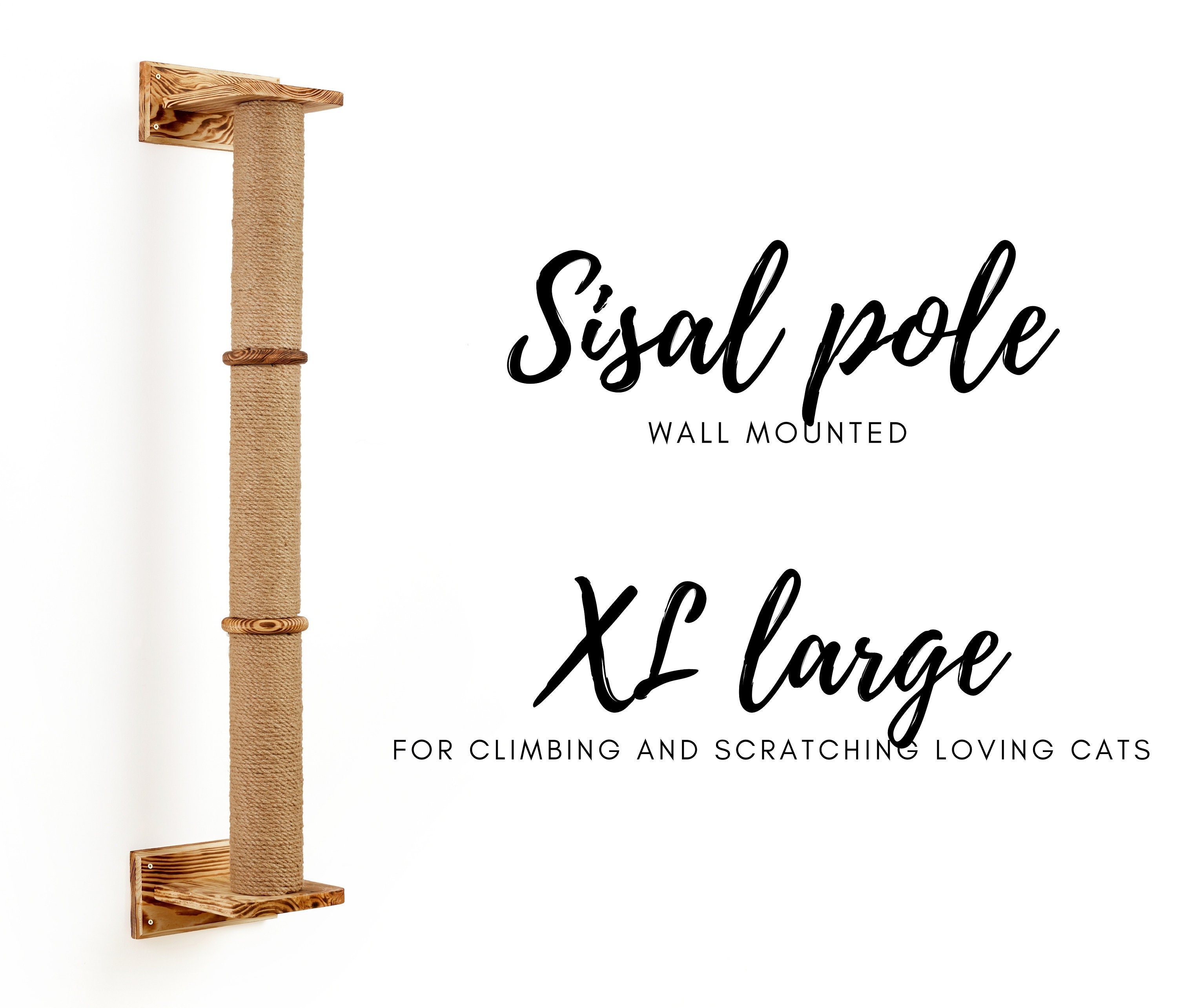Large Wall Mounted Cat Sisal Pole Wooden 3tier Cat Sisal Etsy