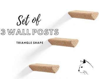 Set Of 3 Wall Mounted Seisal Rope Cat Post Steps In Triangle Shape - Durable Wood Cat Stepper Shelf - Wooden Cat Wall Furniture