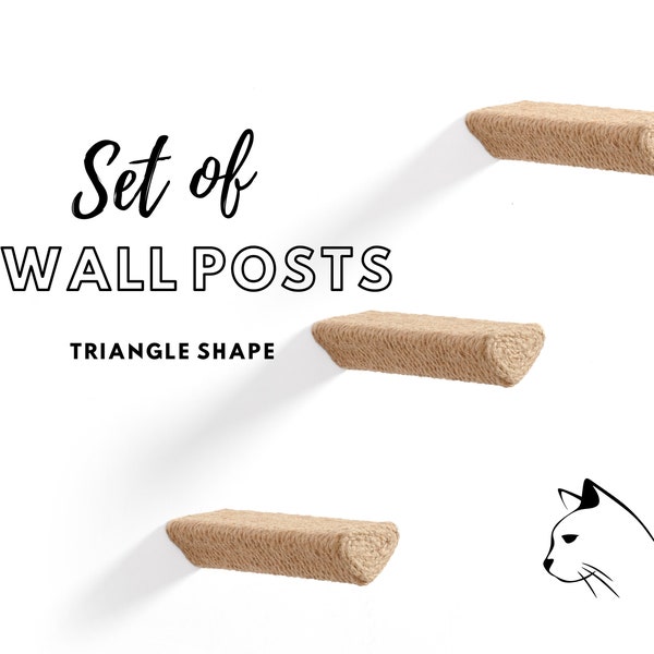 Set von 3 an der Wand befestigten Seisal-Seil-Katzenpfostenstufen in Dreiecksform - Durable Wood Cat Stepper Shelf - Hölzerne Katzenwandmöbel