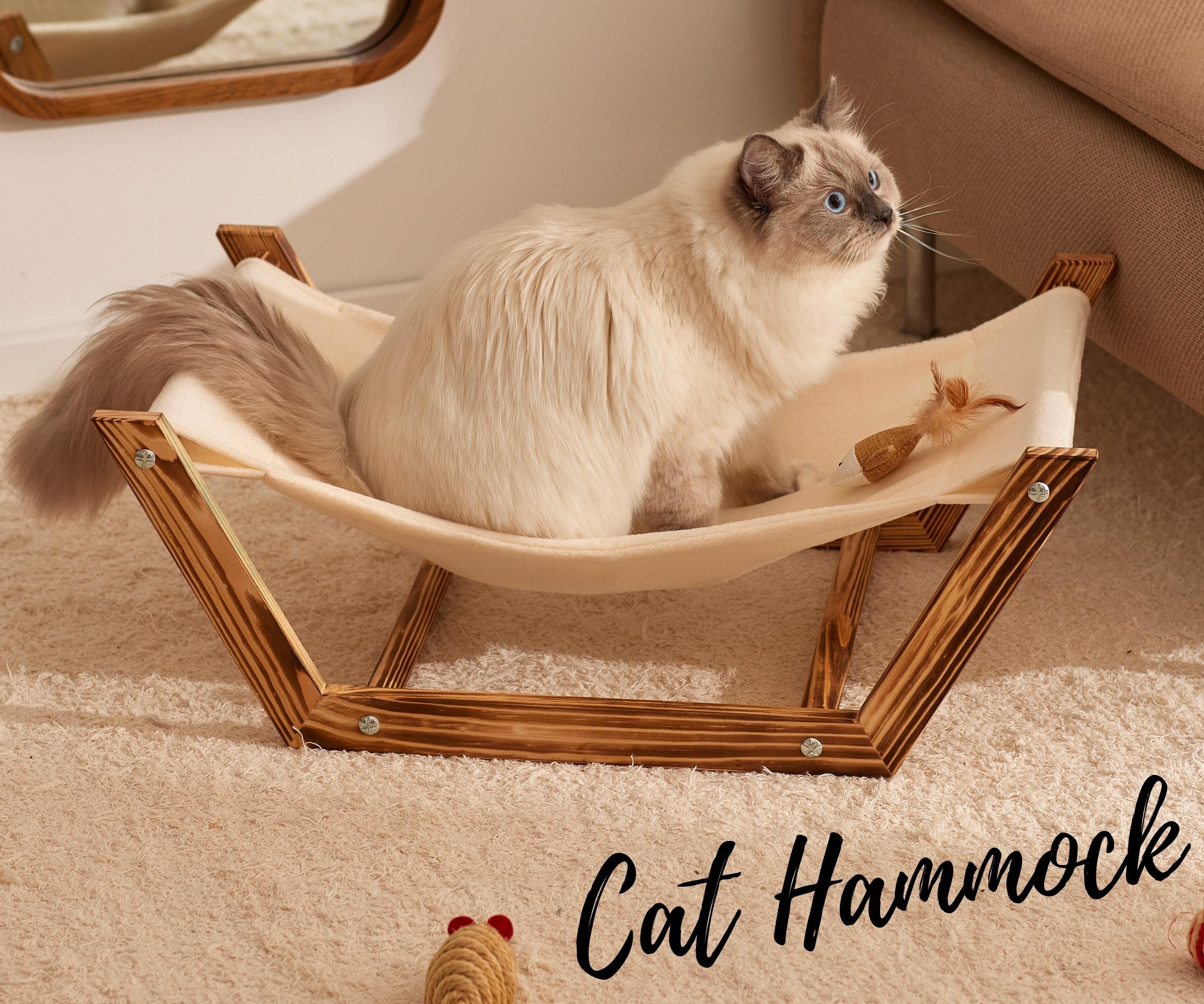 Ship from USA JKRED Wooden Base Cat Hammock Soft Plush Cat Bed Attractive and Sturdy Floor Pet Perch 