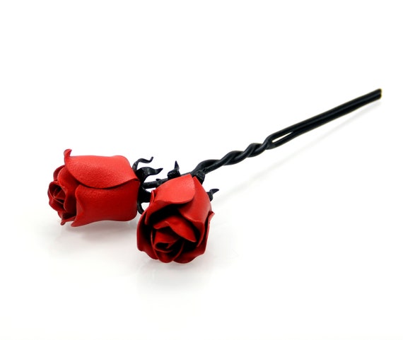 Bouquet de 2 roses en fer noir avec des pétales rouges tordus - Etsy France