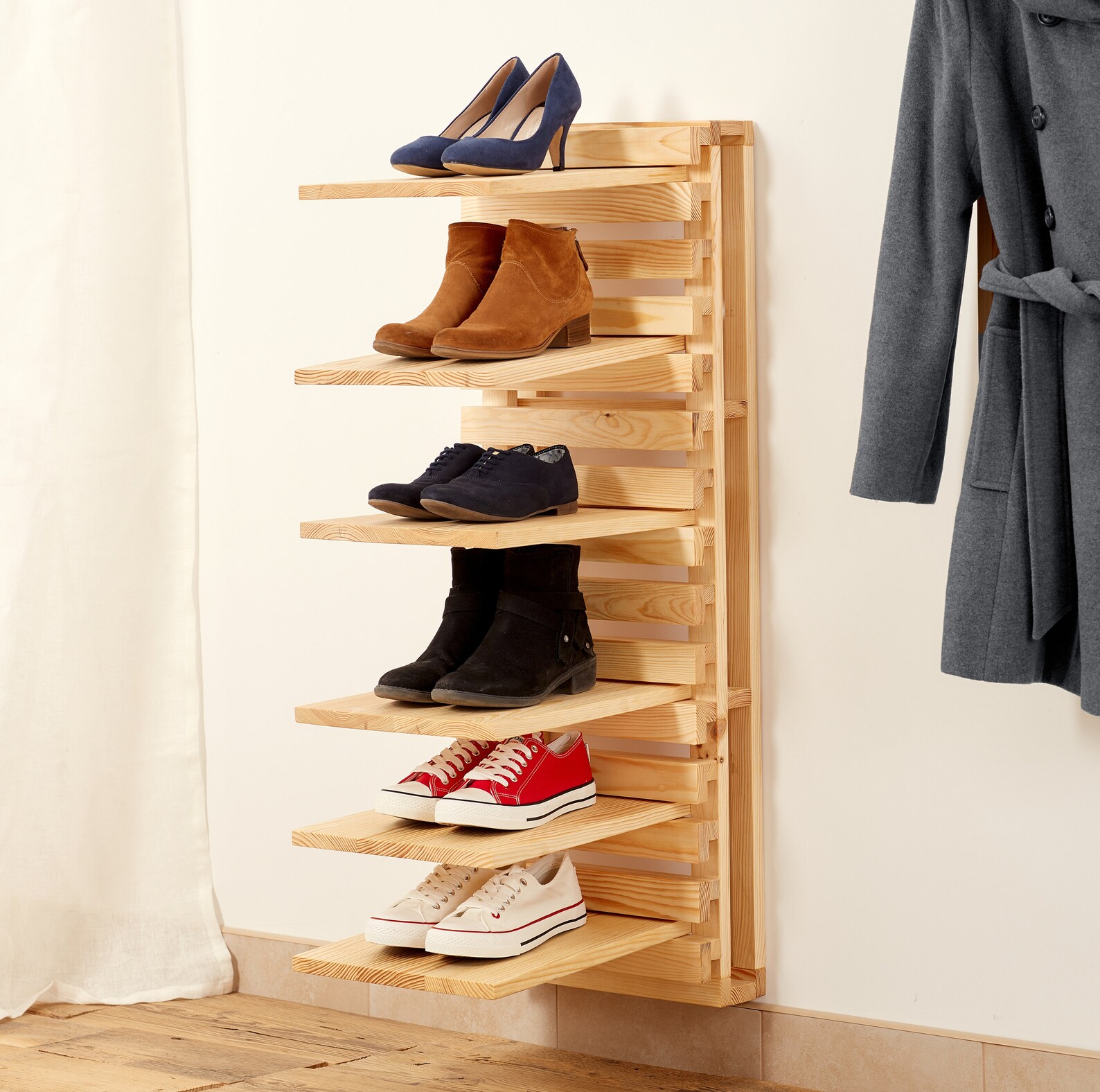 Wall Mounted Wooden Shoe Organizer Modern And Functional Etsy