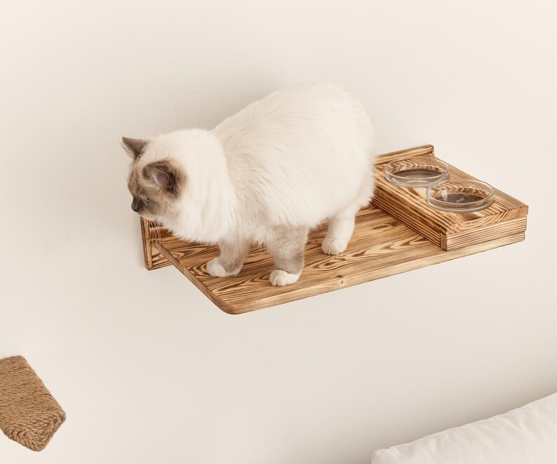 Wall Mounted Wood Cat Feeder Shelves Cat Feeding Shelf With 2 Etsy UK