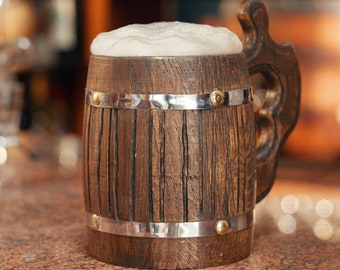 Chope à bière en bois faite main de qualité supérieure - Chope chope à bière en bois de pinte en bois de chêne - Cadeau pour les amateurs de bière artisanale - Cadeaux Viking pour homme